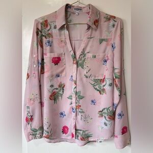 Express| Pink Floral ‘Portofino’ Button Down Shirt Blouse Sz S